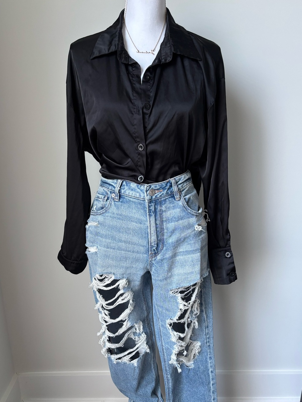 Light Blue Distressed Mom Jeans